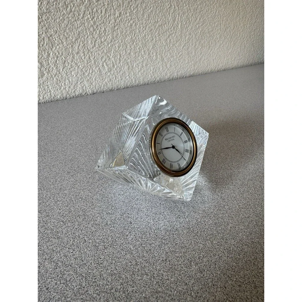 Waterford Crystal Ireland Triangle Desk Mantel Clock Gold Tone Working